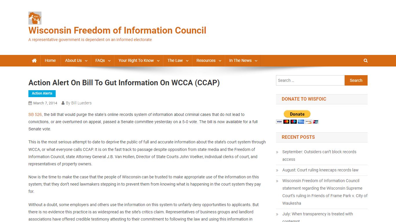 Action alert on bill to gut information on WCCA (CCAP)